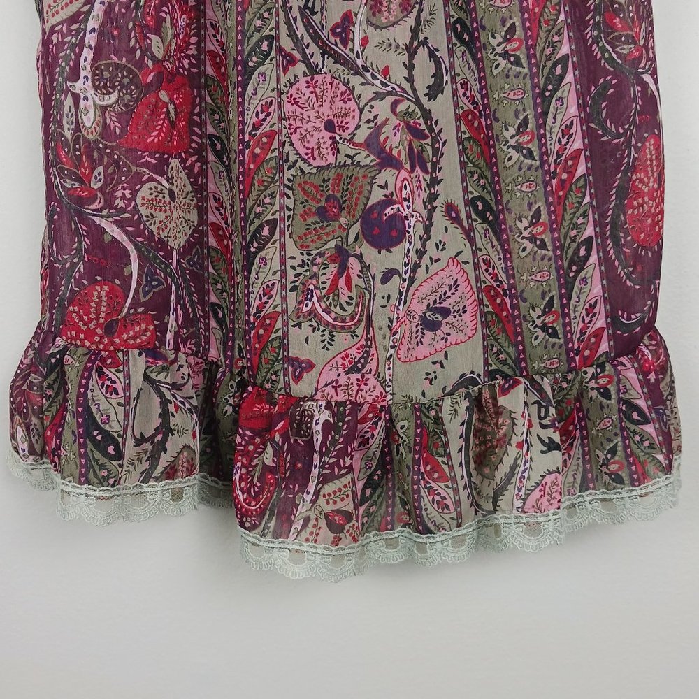 DAYTRIP| Boho Floral Paisley Print Lace Detail Sheer Peasant Blouse - Picture 4 of 8